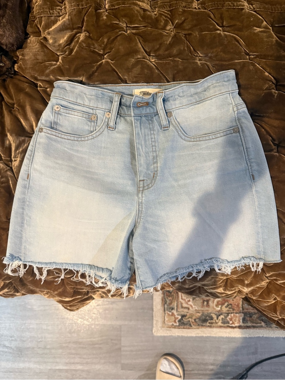 Madewell Light Blue High-Rise Frayed Denim Shorts